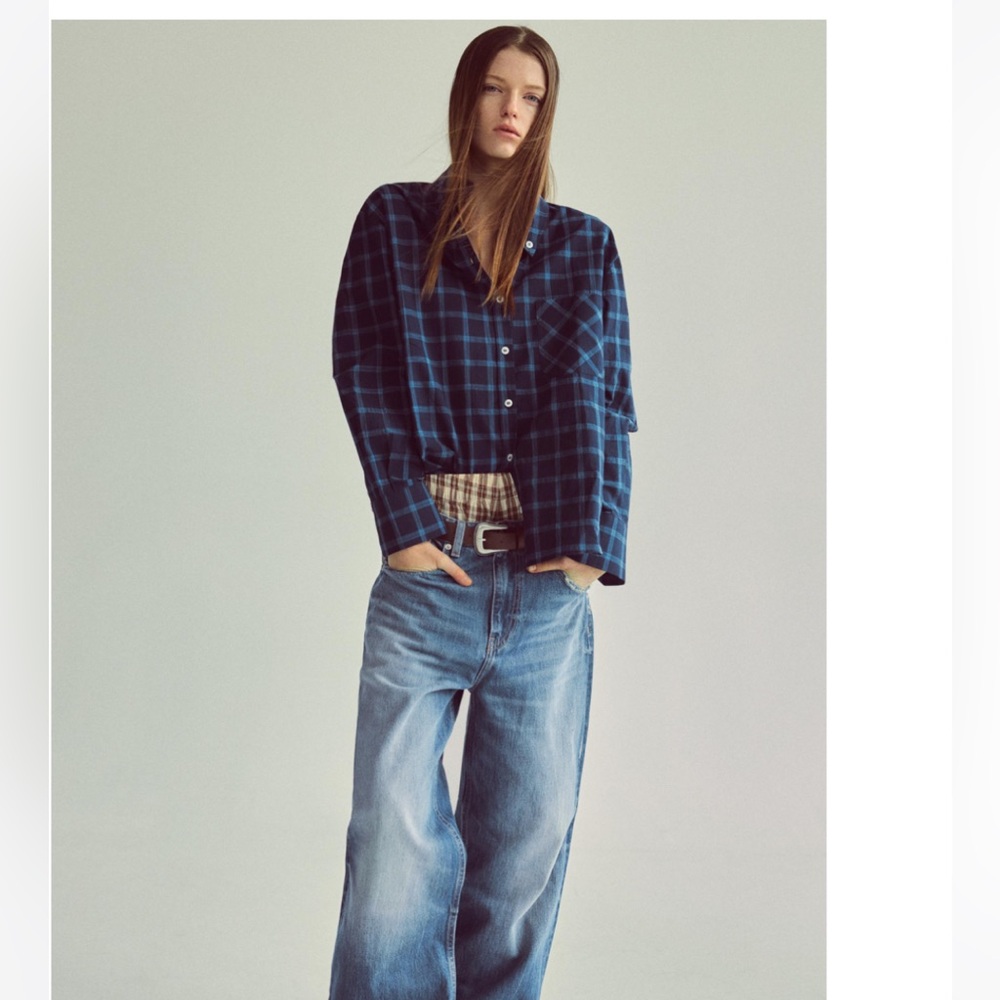 Zara Woman Blue Plaid Shirt